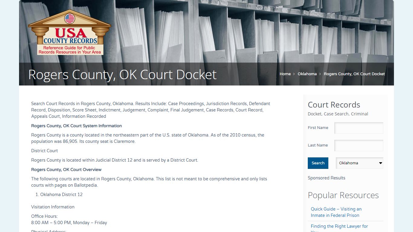 Rogers County, OK Court Docket | Name Search